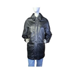 Danier Black Leather Car Coat – Tagged Men’s M – Oversized Minimalist 90s